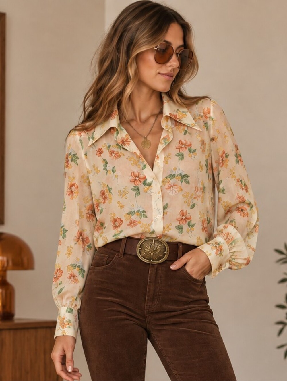 Vintage 70s Handmade Sheer Floral Blouse Shirt Flower Power Cottagecore Prairie